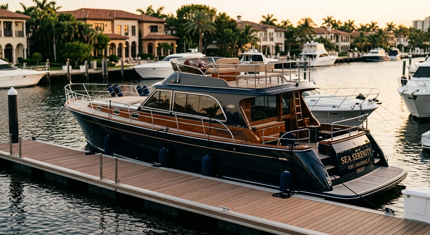 Boat detailing in Fort Lauderdale FL, detailed boat at a canal marina
