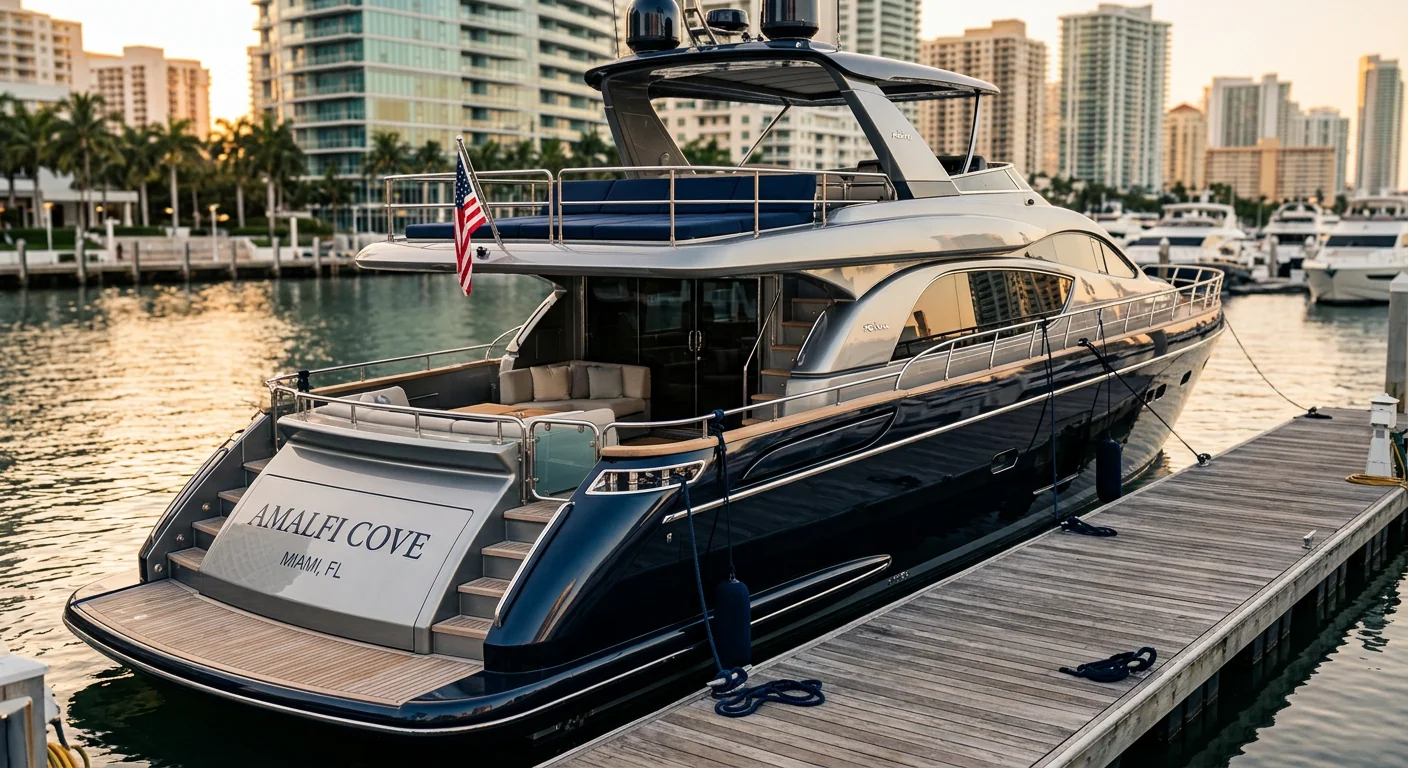 Boat detailing in Miami FL, professionally detailed boat at a Miami marina